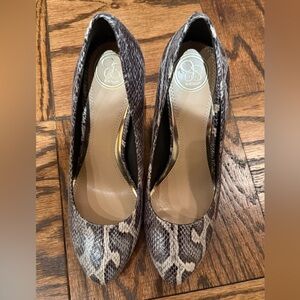 Jessica Snake Print Heels in Brown and Cream